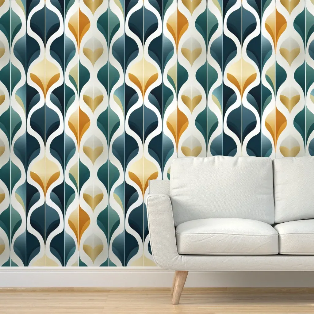 Mid Century Droplets Peel and Stick Wallpaper - Teal product