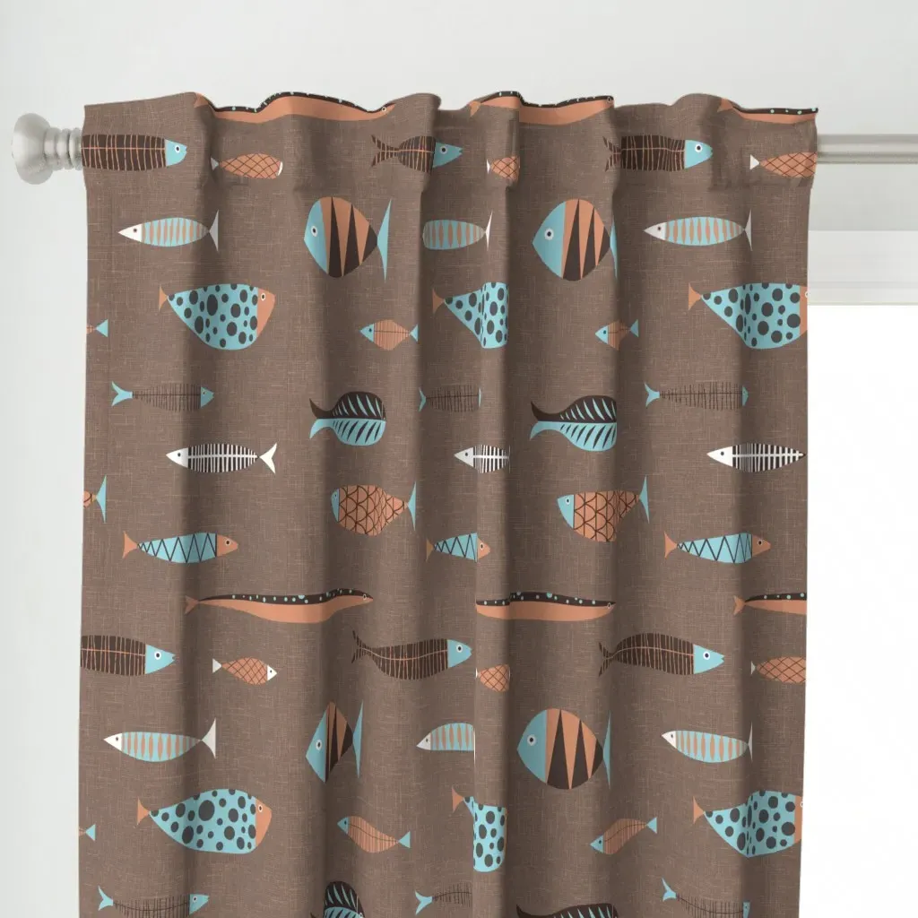 Mid Century Fish Curtain Panel - Teal alternate view