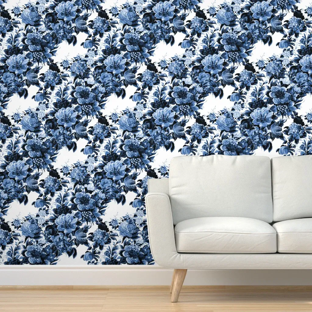 Mid Century Floral Cocktail Lonely Angel Peel and Stick Wallpaper - Blue, White product