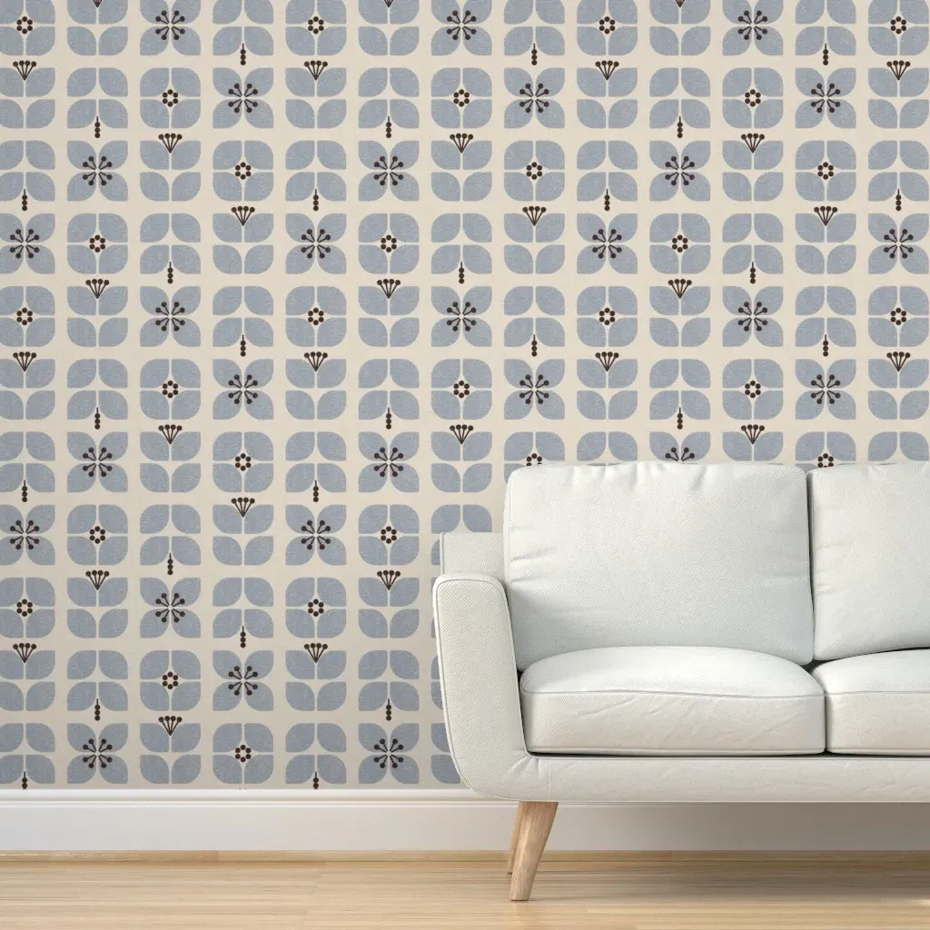 Mid Century Floral Tiles Peel and Stick Wallpaper - Light Blue product