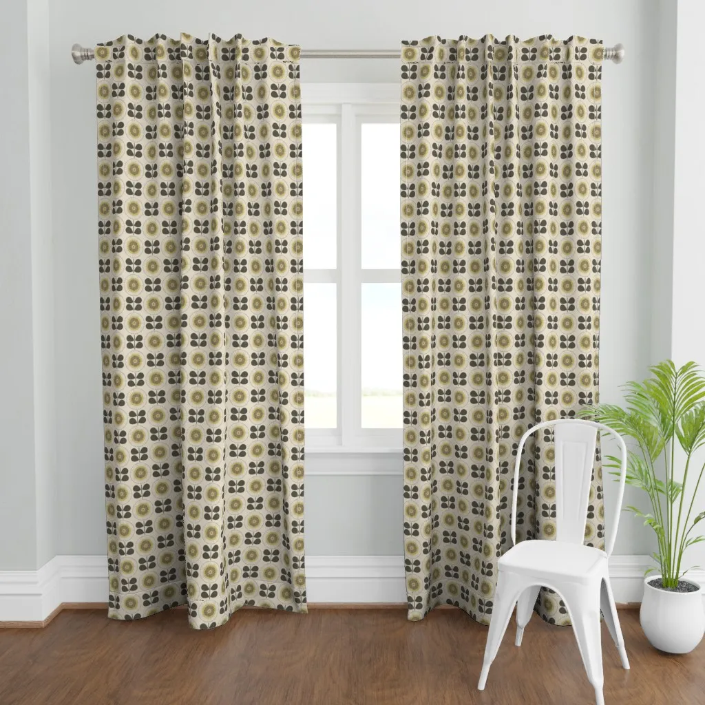 Mid Century Flowers Curtain Panel - Mustard Yellow product