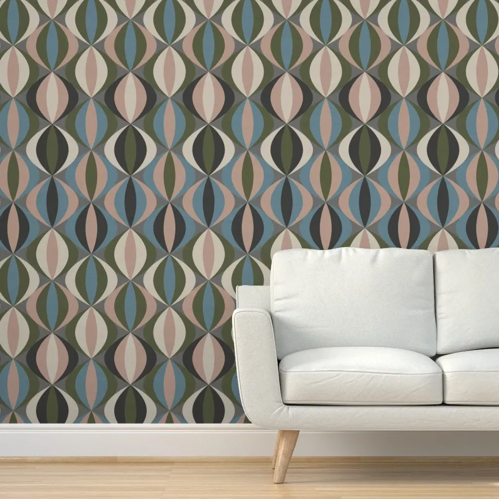 Mid Century Geometric Ogee Peel and Stick Wallpaper - Green product
