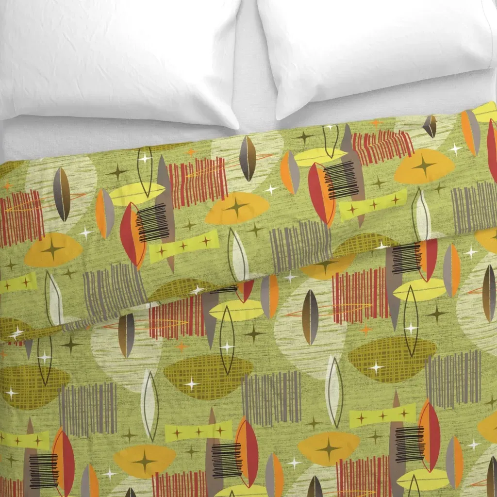 Mid Century Graphic Duvet Cover - Olive Green alternate view