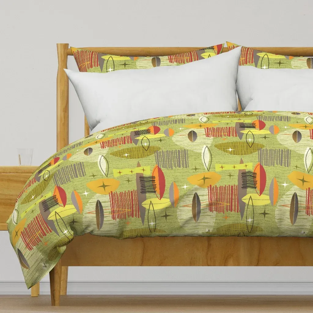 Mid Century Graphic Duvet Cover - Olive Green product
