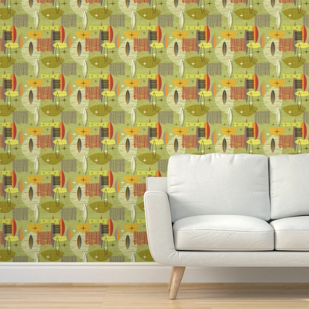 Mid Century Graphic Peel and Stick Wallpaper - Lime Green product