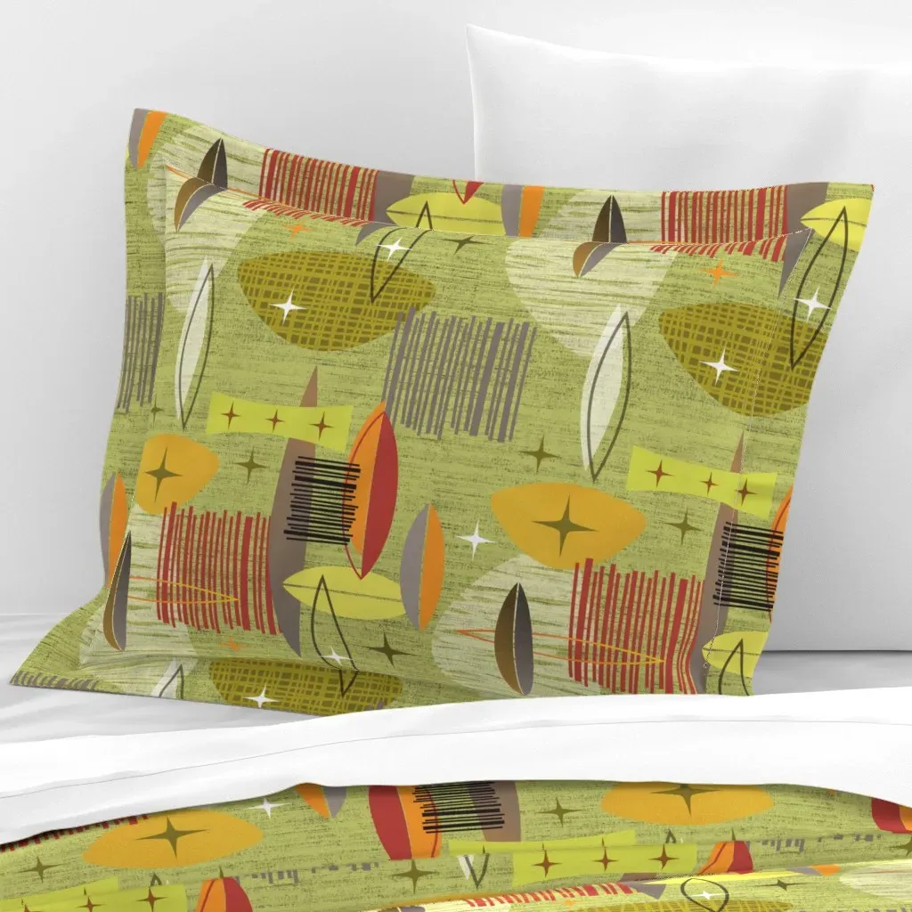 Mid Century Graphic Standard Flanged Pillow Sham - Olive Green, Cotton Sateen product