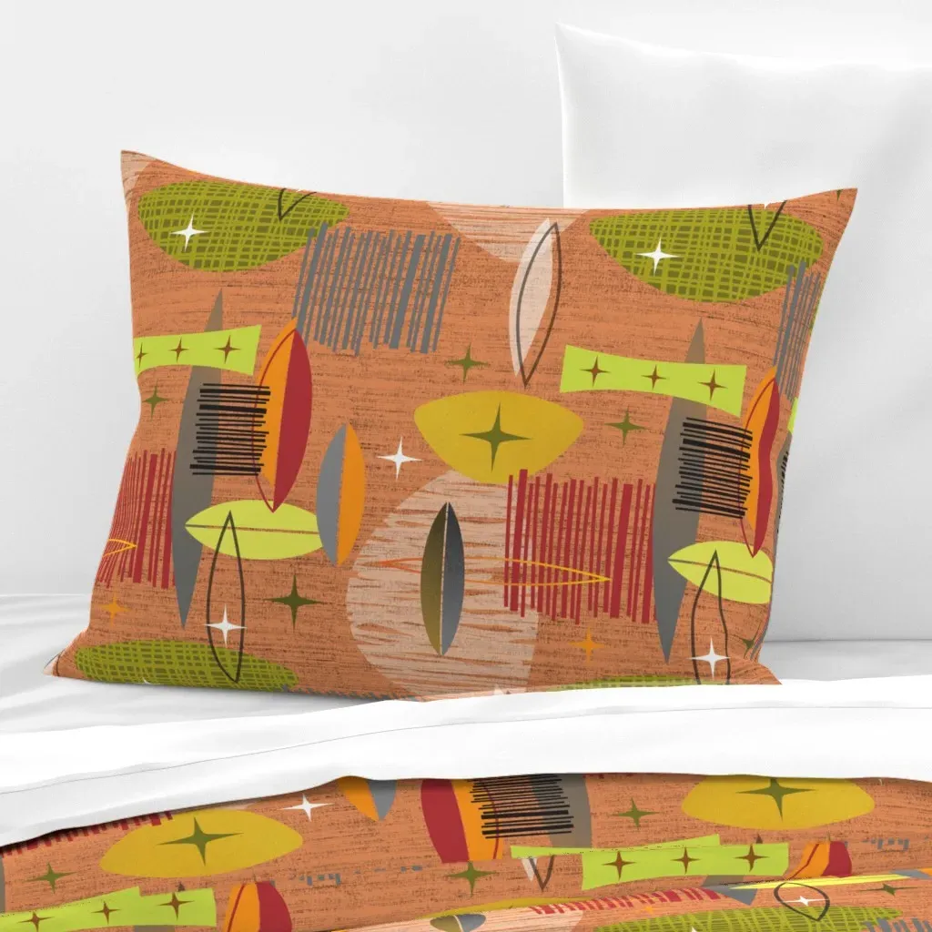 Mid Century Graphic Standard Knife Edge Cushion Cover - Terracotta, Cotton Sateen product