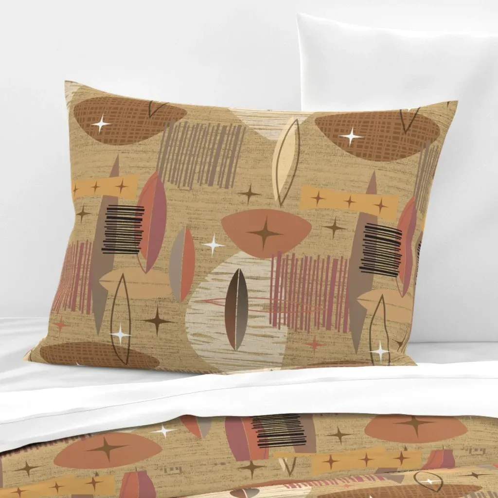 Mid Century Graphic Standard Knife Edge Pillow - Beige, Cotton Sateen product