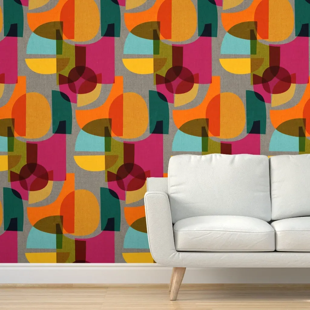 Mid Century Kaleidoscope Peel and Stick Wallpaper - Pink, Orange, Red product