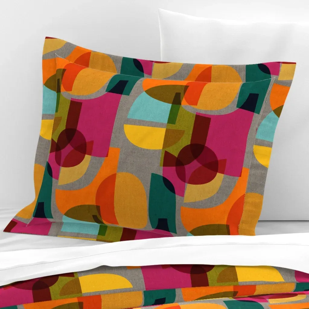 Mid Century Kaleidoscope Standard Flanged Pillow Sham - Orange, Cotton Sateen product