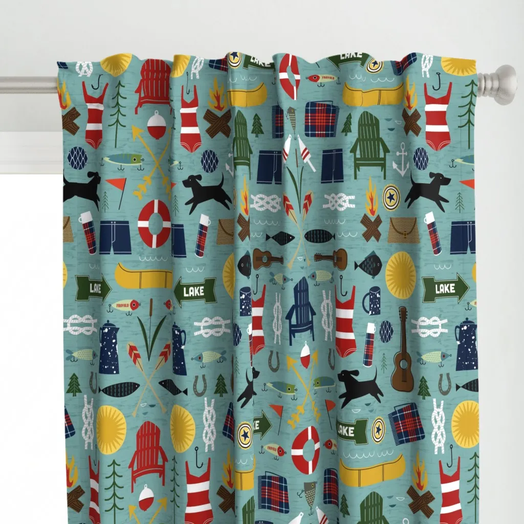 Mid-Century Lake House Curtain Panel - Teal alternate view