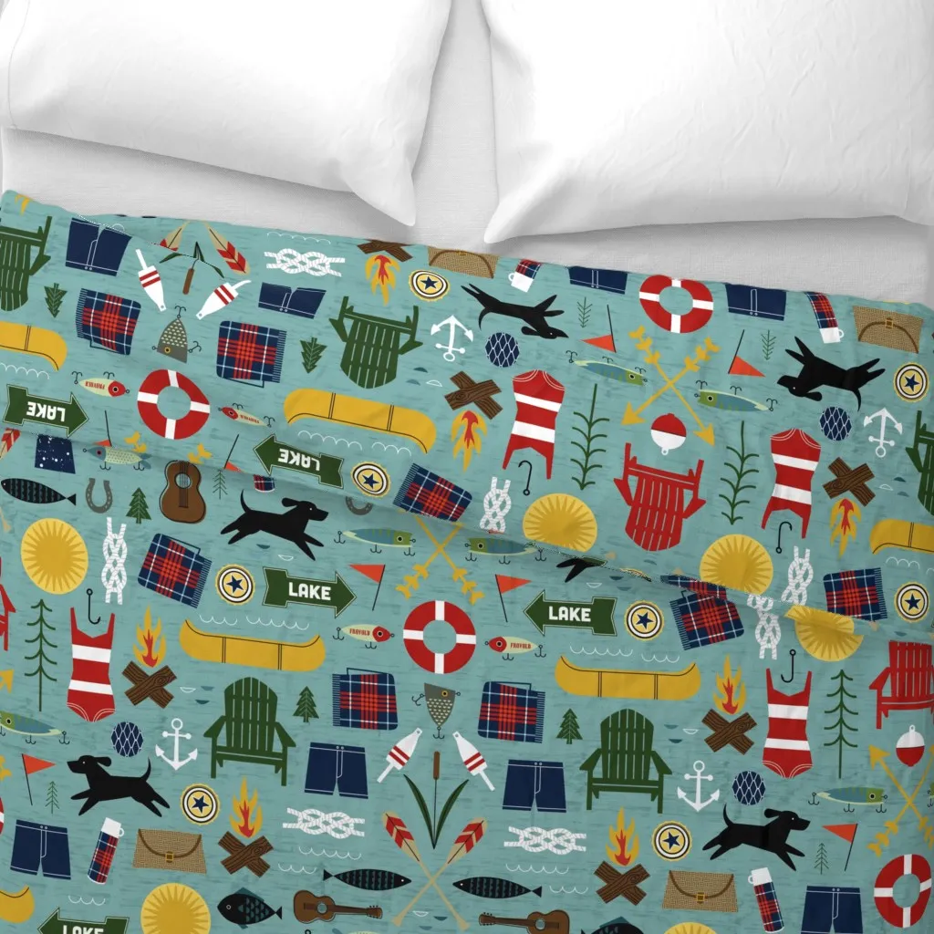 Mid-Century Lake House Duvet Cover - Teal alternate view