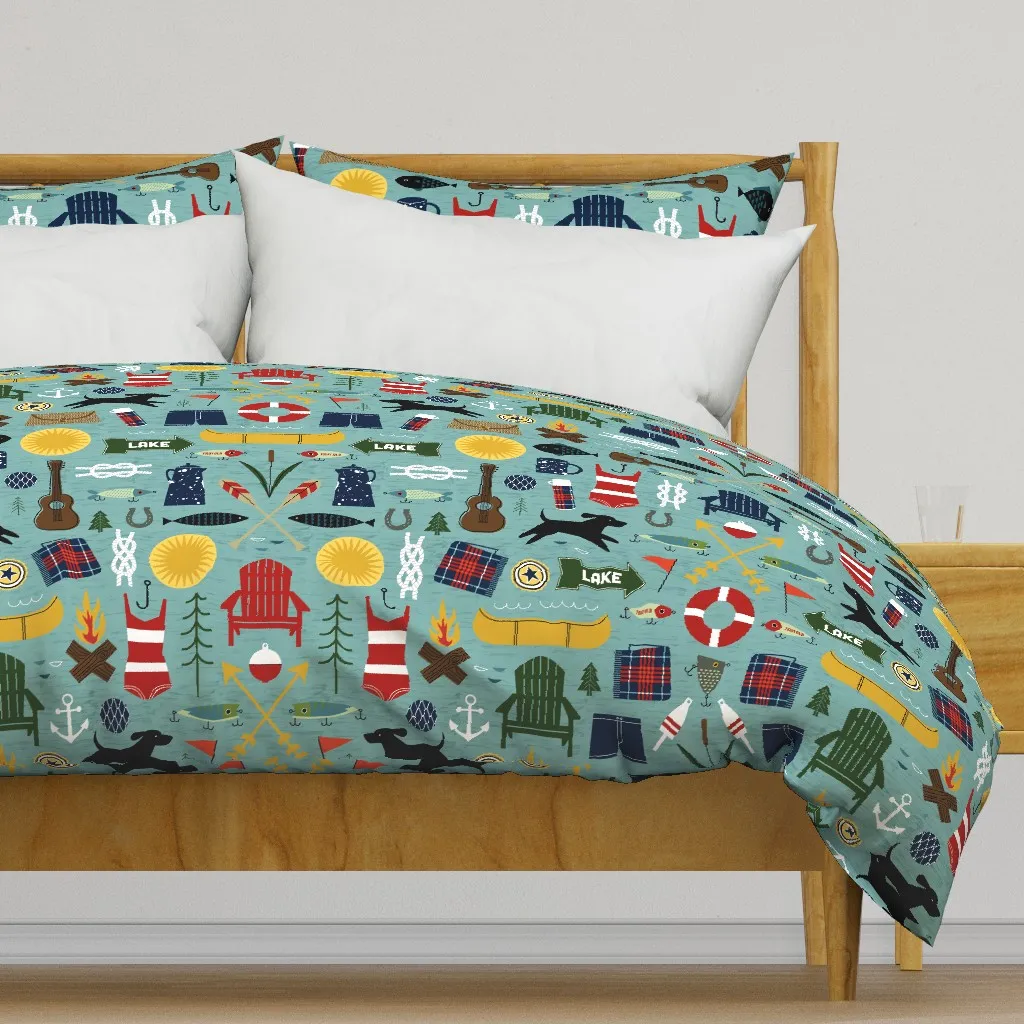 Mid-Century Lake House Duvet Cover - Teal product