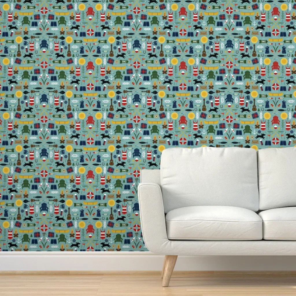 Mid-Century Lake House Peel and Stick Wallpaper - Blue product