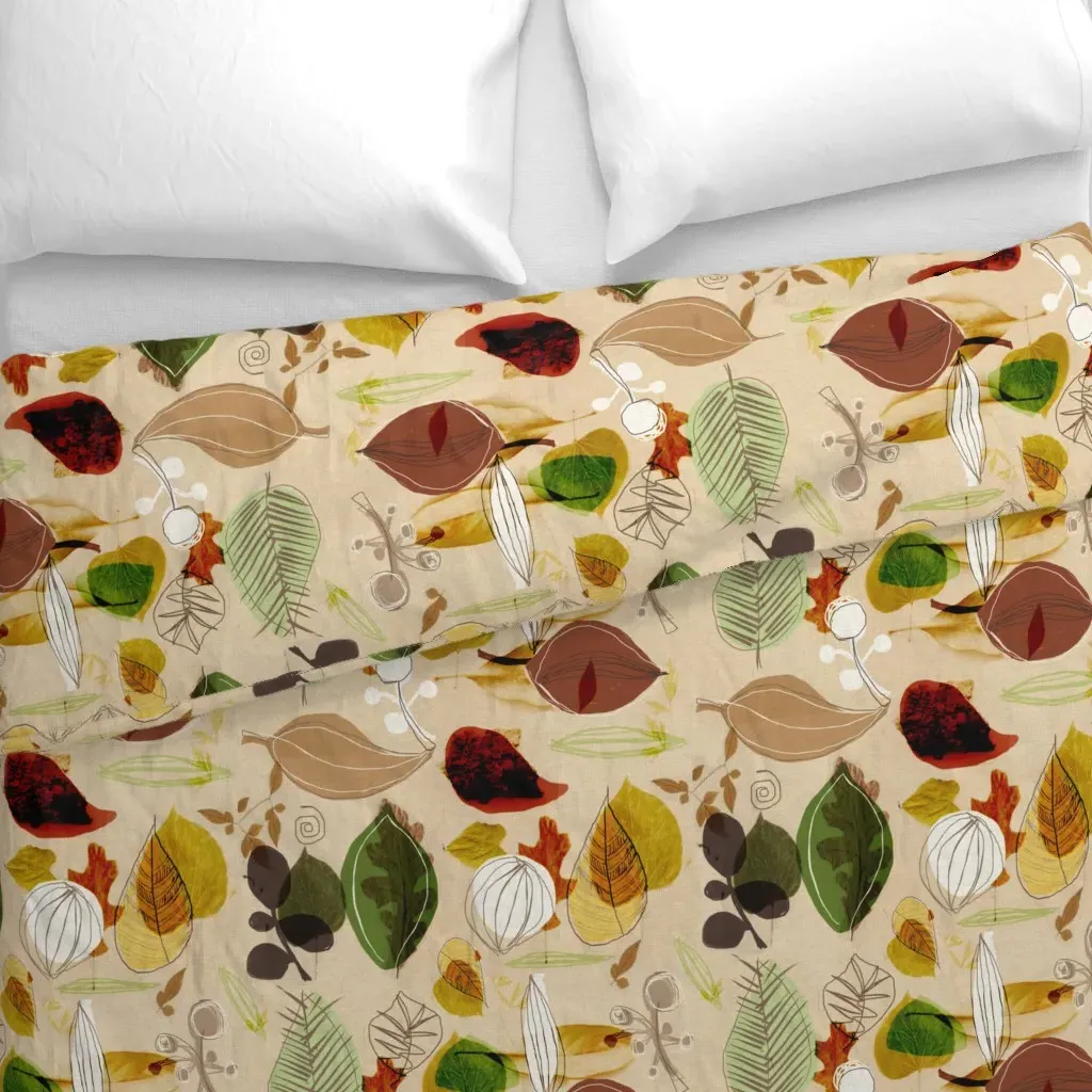 Mid Century Leafy Love Duvet Cover - Beige alternate view