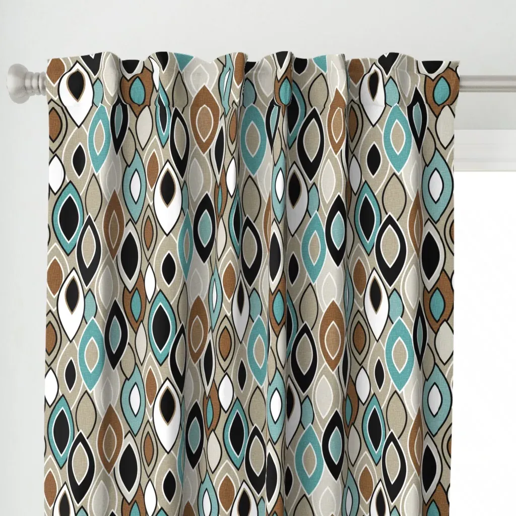 Mid Century Leaves Curtain Panel - Teal alternate view
