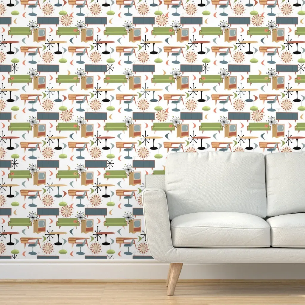 Mid Century Martini Time Peel and Stick Wallpaper - Teal product