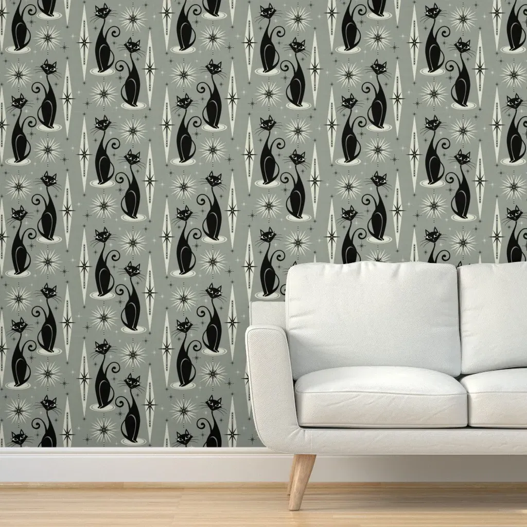 Mid Century Meow Peel and Stick Wallpaper - Gray product