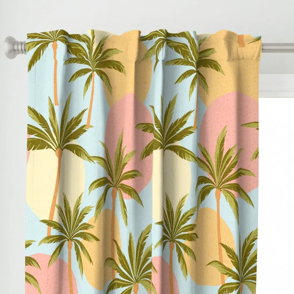 Mid Century Palm Curtain Panel - Teal alternate view