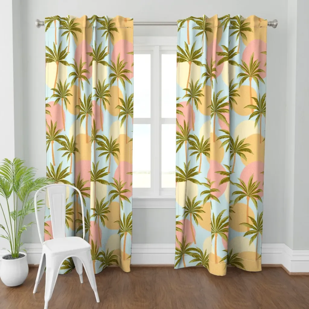 Mid Century Palm Curtain Panel - Teal product