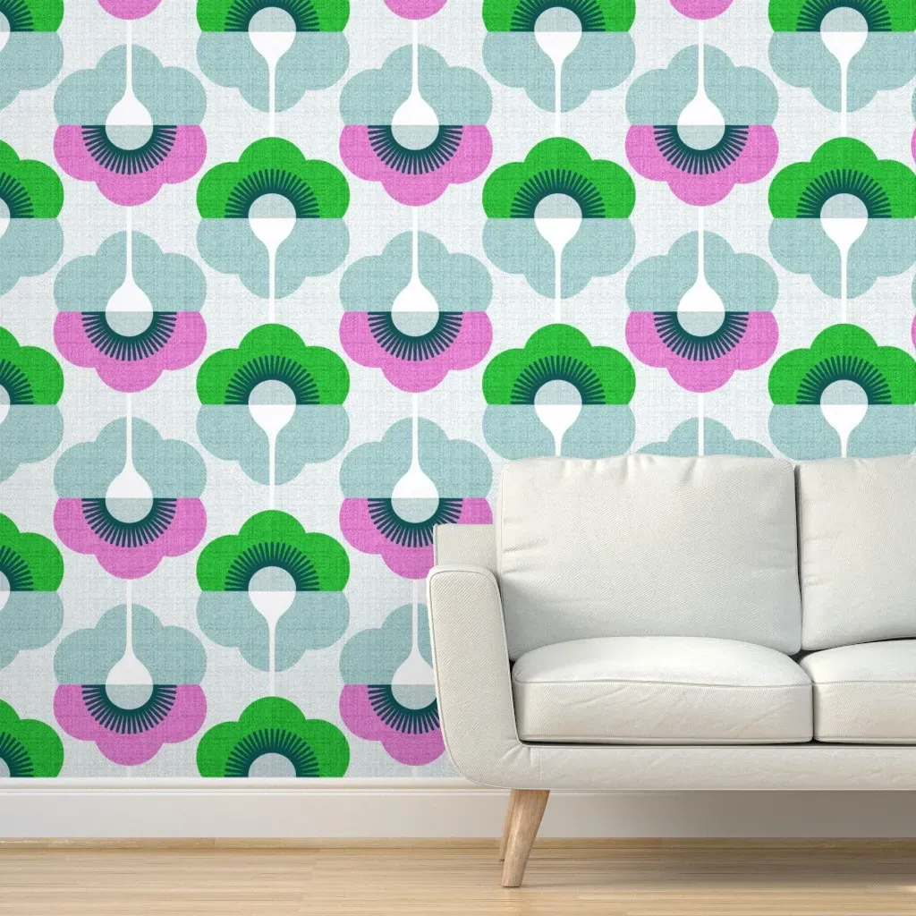 Mid Century Palm Trees Peel and Stick Wallpaper - Green product