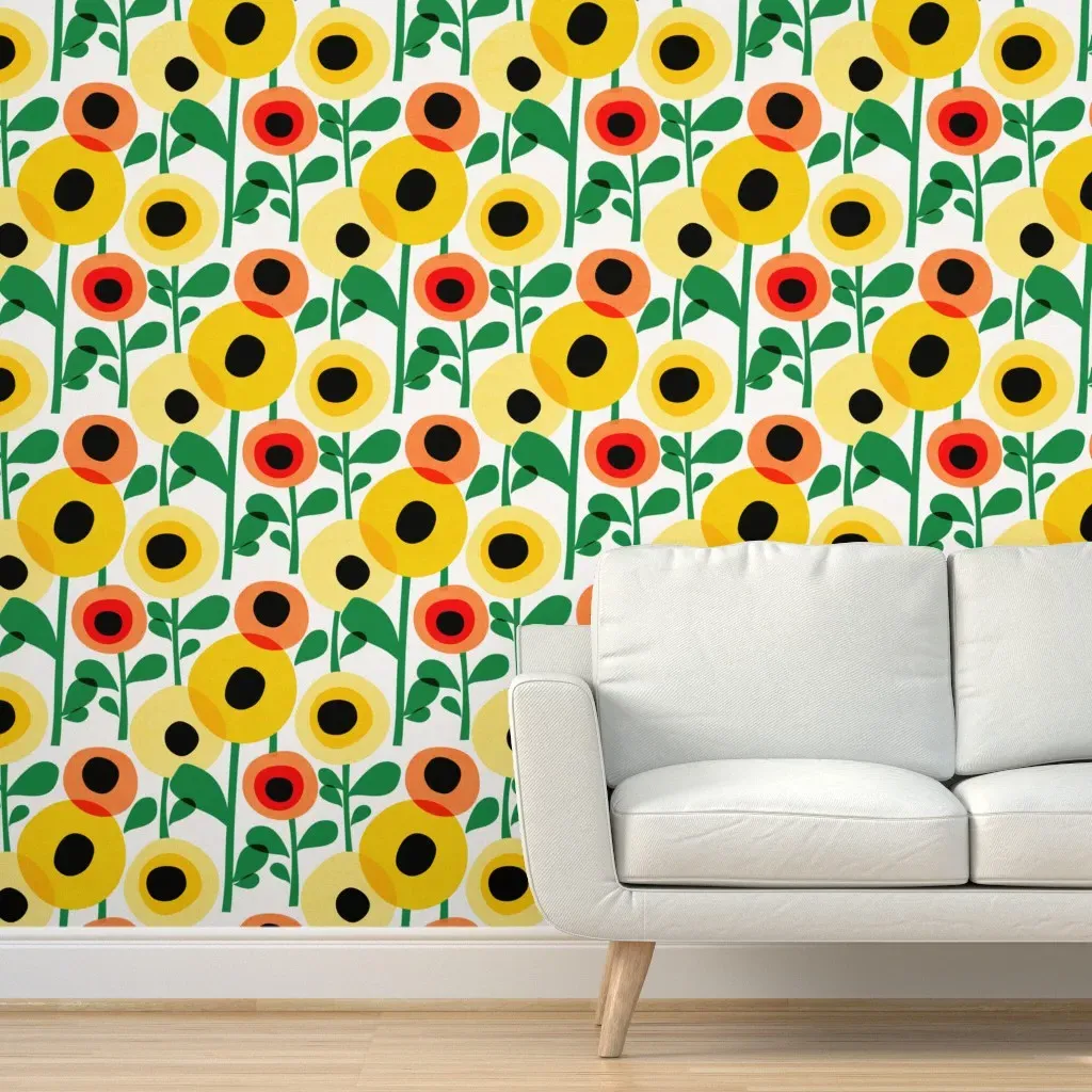 Mid Century Poppy Abstract Peel and Stick Wallpaper - Yellow product