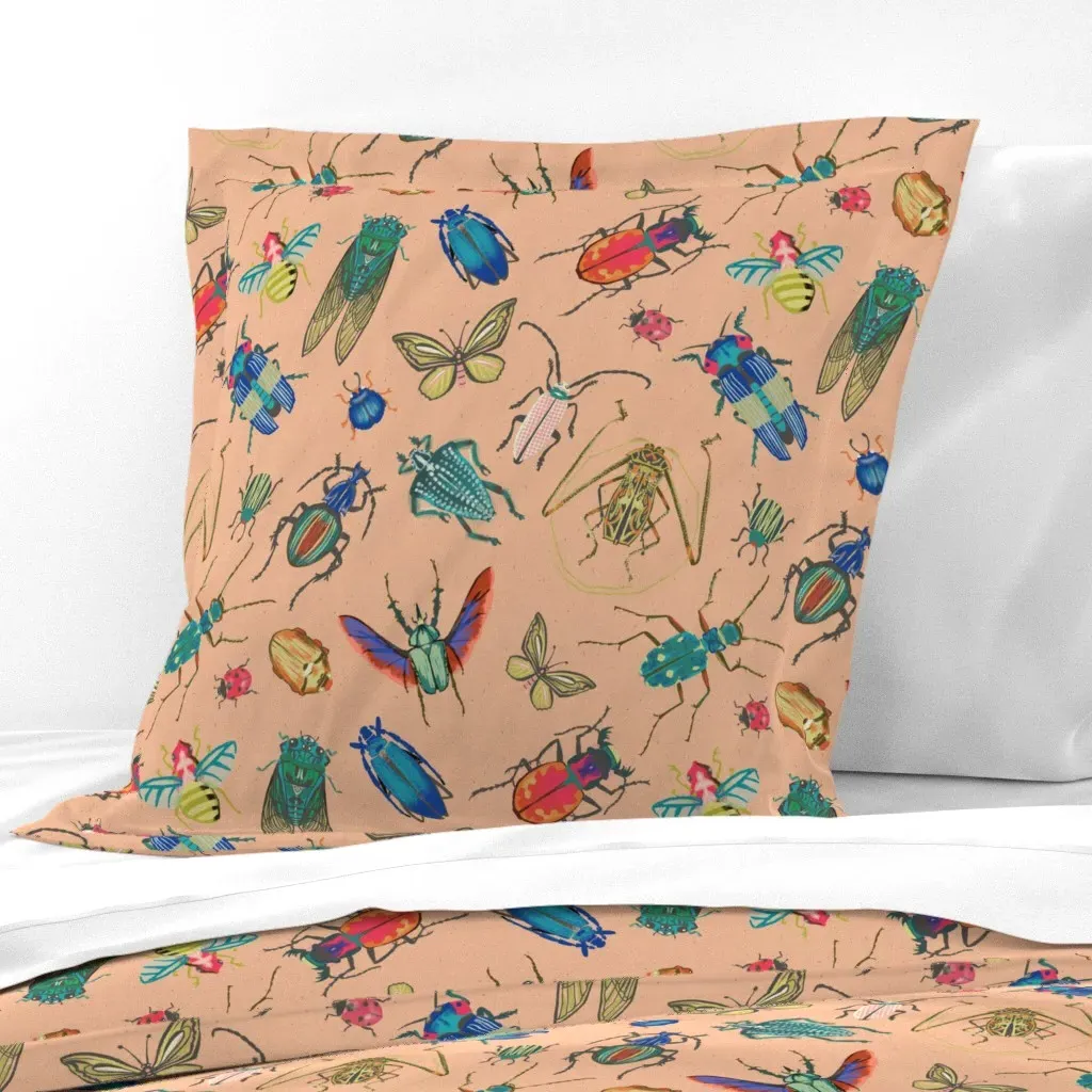 Mid Century Retro Bugs Euro Pillow Sham - Peach product
