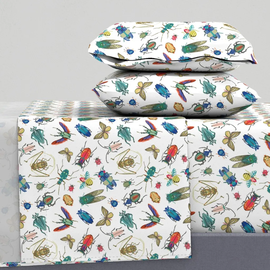 Mid Century Retro Bugs Twin Sheet Set - Teal product