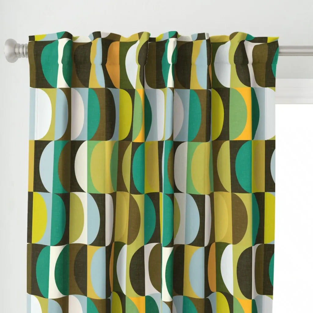 Mid Century Shapes Curtain Panel - Teal alternate view