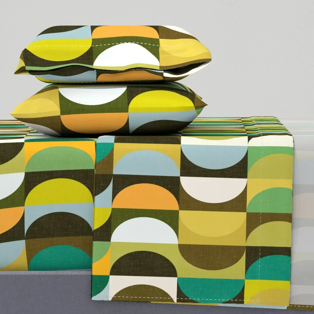 Mid Century Shapes Hiking In The Woods Queen Sheet Set - Teal product