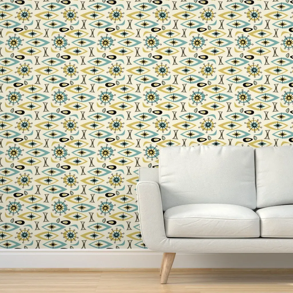Mid Century Shapes Peel and Stick Wallpaper - Beige, Blue, Green product
