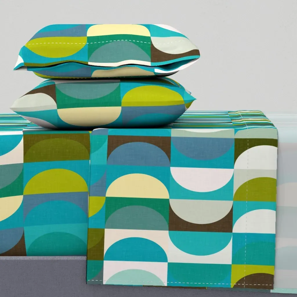 Mid Century Shapes Queen Sheet Set - Teal product