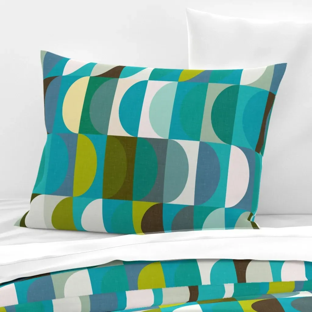 Mid Century Shapes Standard Knife Edge Pillow - Teal, Cotton Sateen product