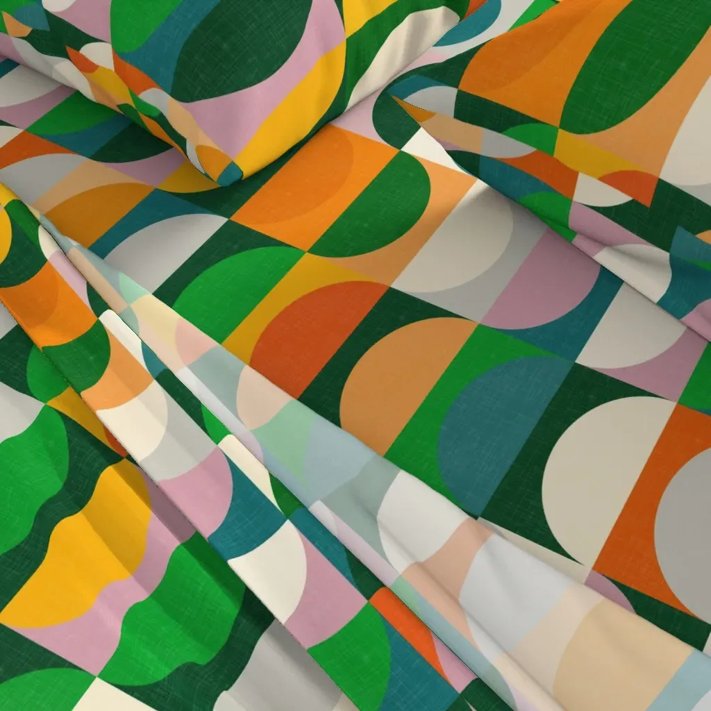 Mid Century Shapes Vintage Garden Party Queen Sheet Set - Green alternate view