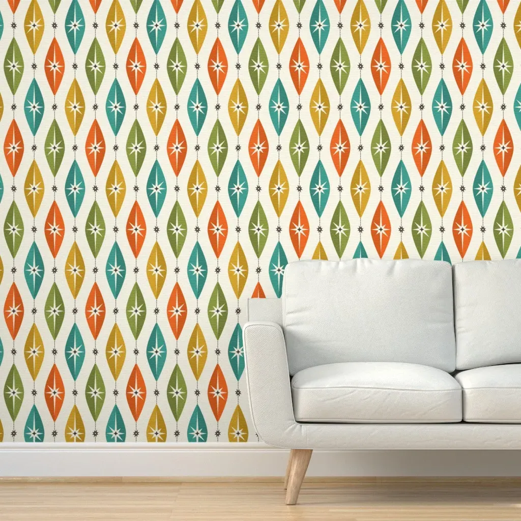 Mid Century Starburst Lozenges Peel and Stick Wallpaper - Teal product