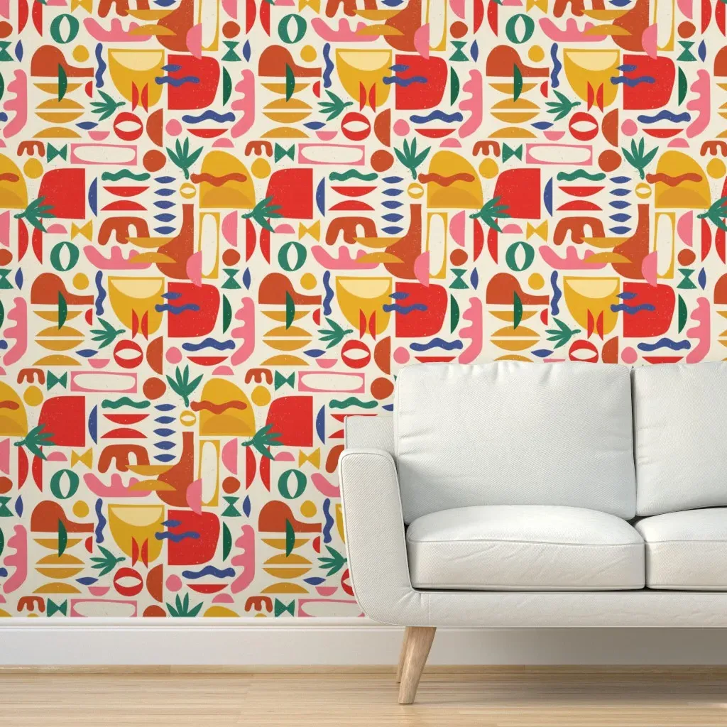 Mid Century Summer Abstraction Peel and Stick Wallpaper - Red, Gold product