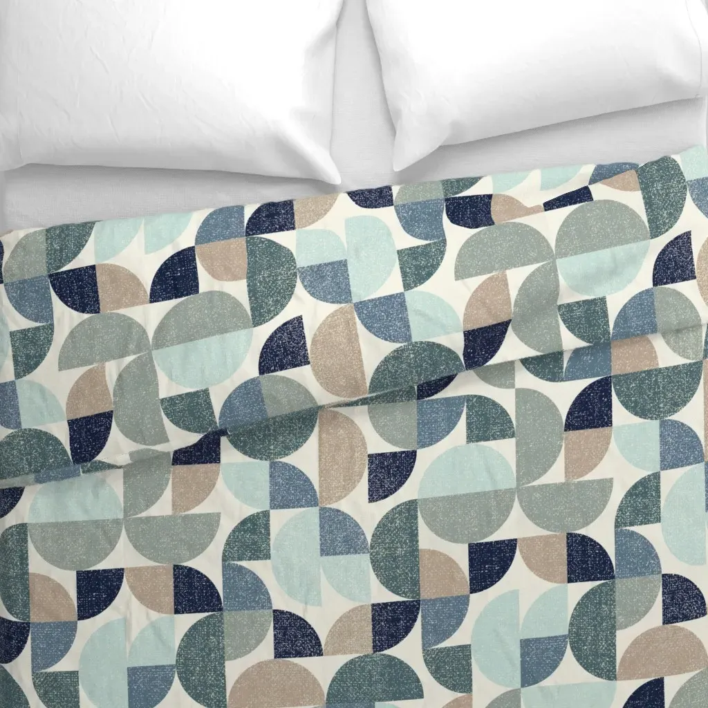 Mid Century Textured Circle Duvet Cover - Dusty Blue alternate view