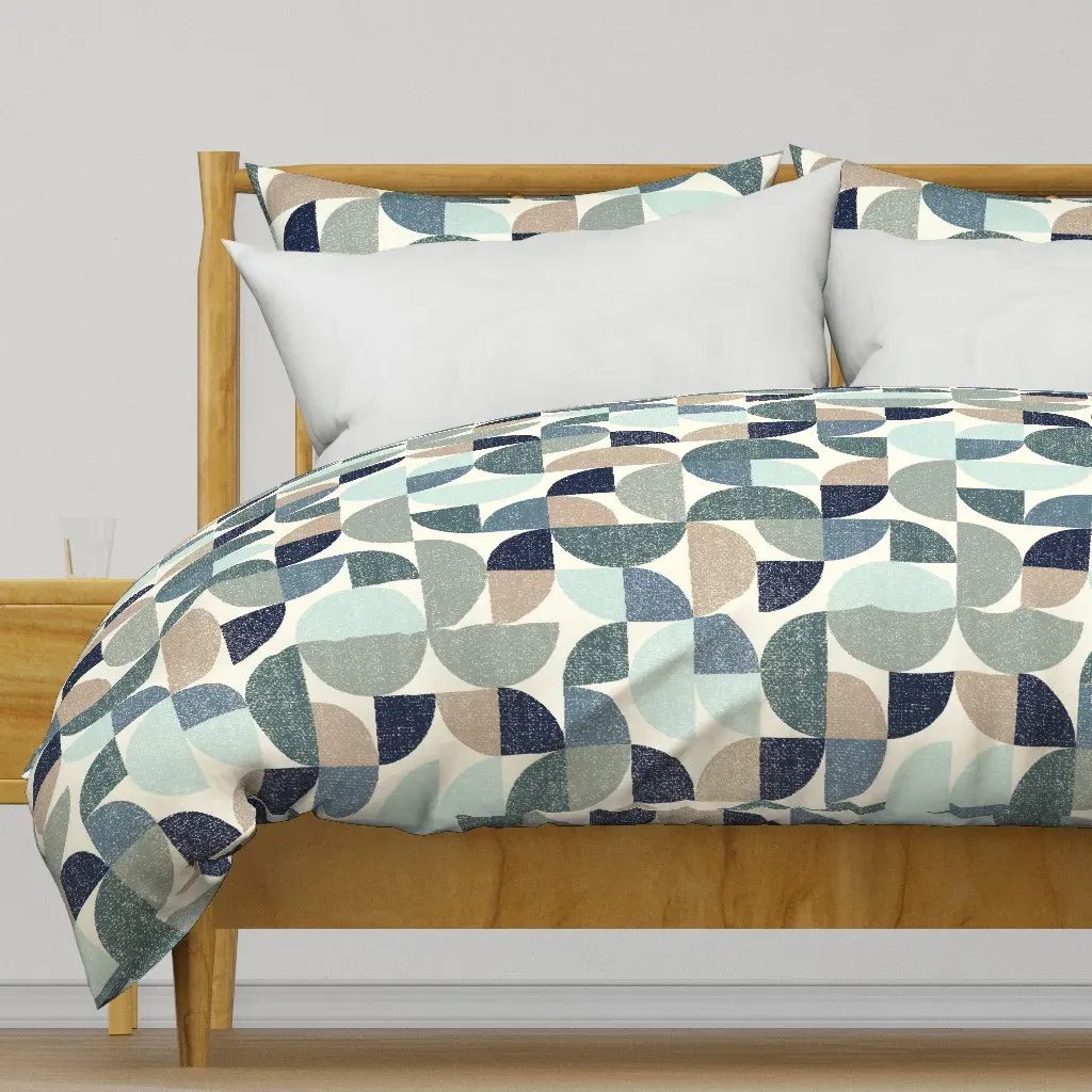 Mid Century Textured Circle Duvet Cover - Dusty Blue product