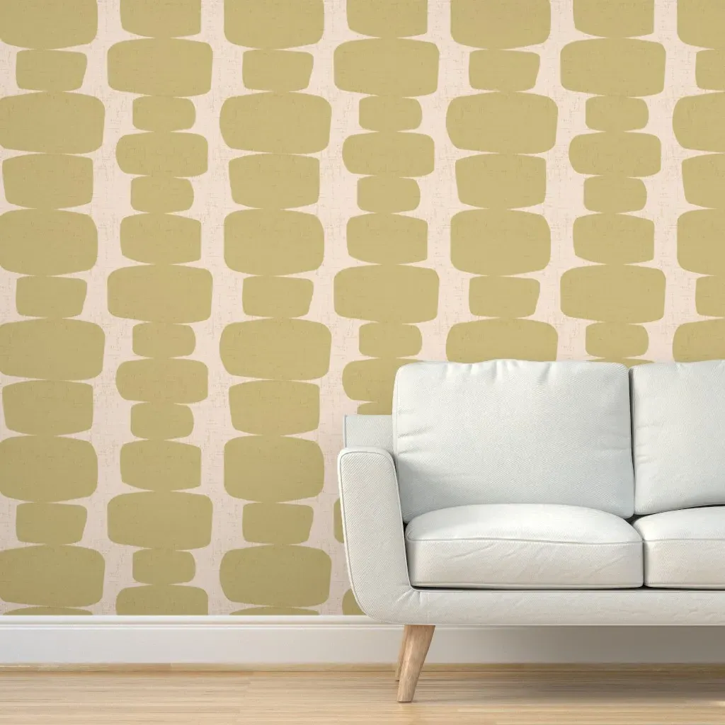 Mid Century Textured Retro Rectangles Peel and Stick Wallpaper - Olive Green product