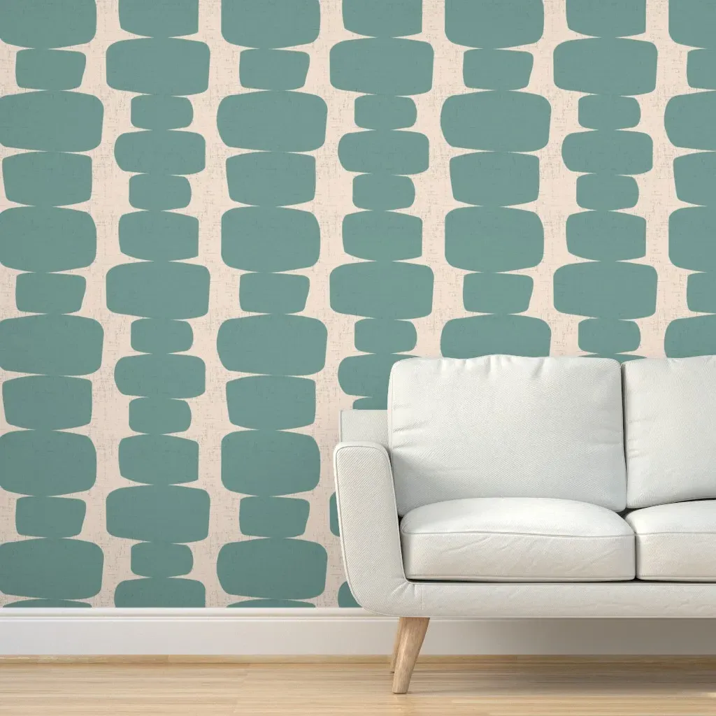 Mid Century Textured Retro Rectangles Peel and Stick Wallpaper - Teal product