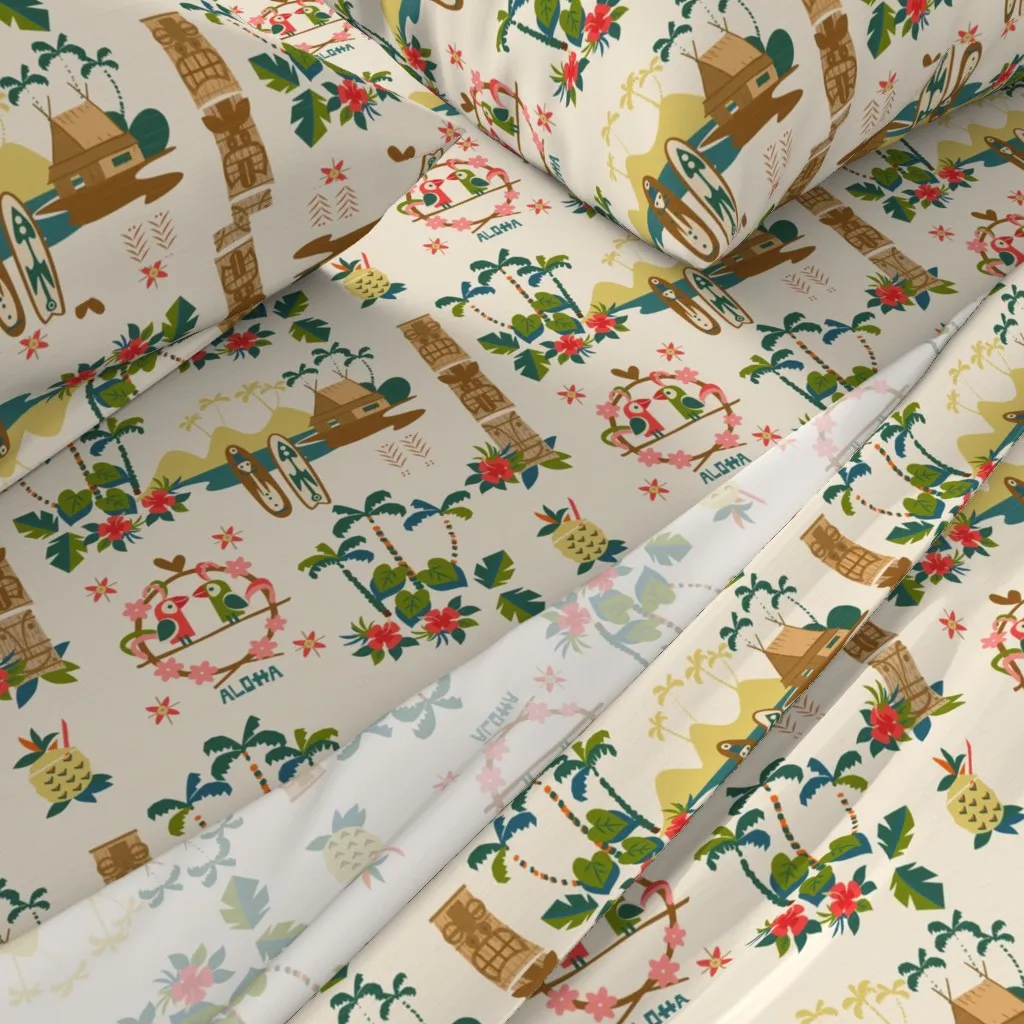 Mid Century Tiki Resort Queen Sheet Set - Teal alternate view