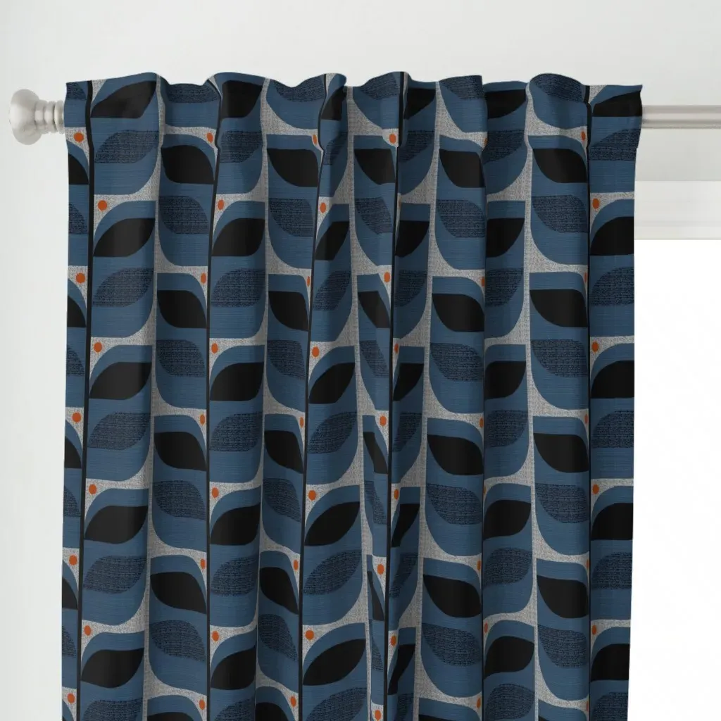 Mid Century Tropical Curtain Panel - Navy Blue alternate view