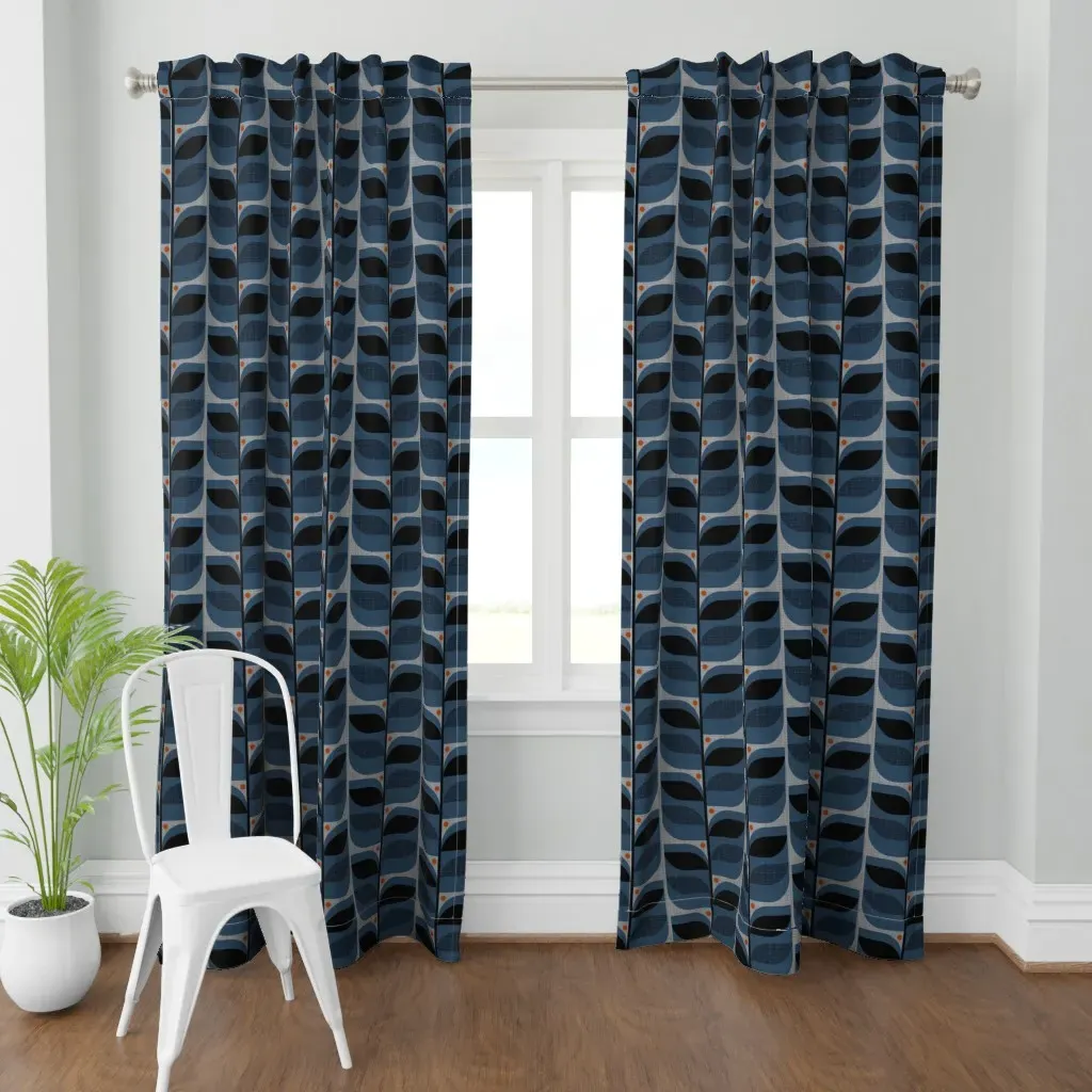 Mid Century Tropical Curtain Panel - Navy Blue product