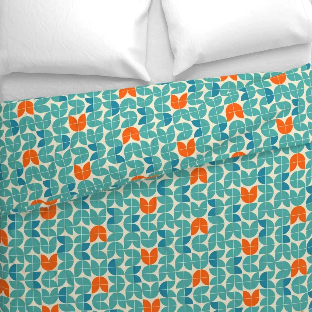 Mid Century Tulips Duvet Cover - Teal alternate view