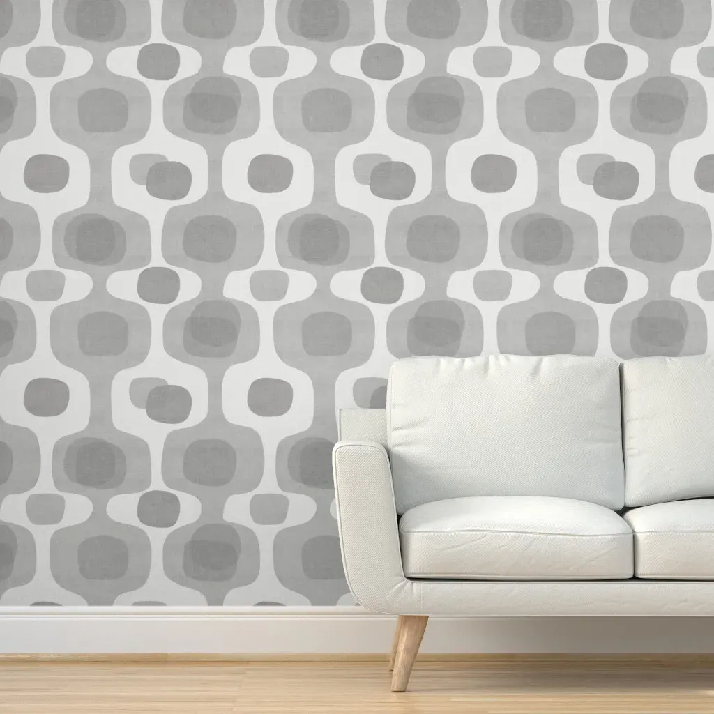 Mid Century Vintage TV Retro Peel and Stick Wallpaper - Light Gray product