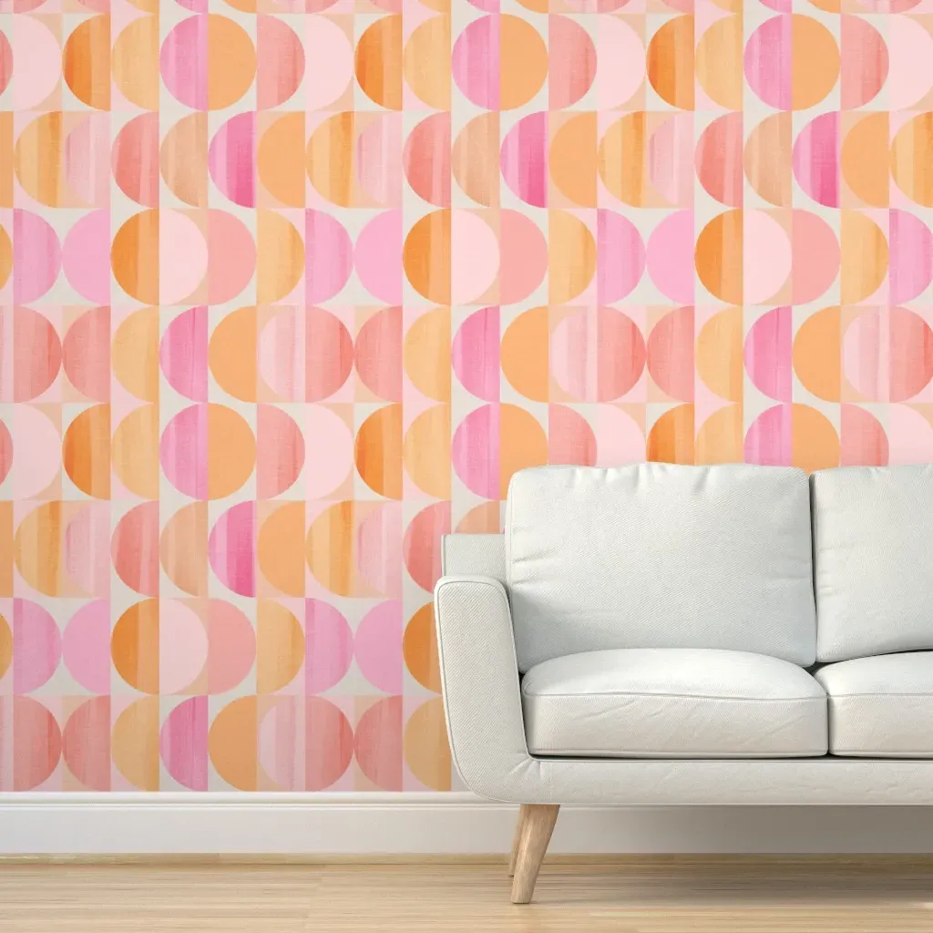 Mid Mod Abstract Geo Moon & Sun Peel and Stick Wallpaper - Coral product