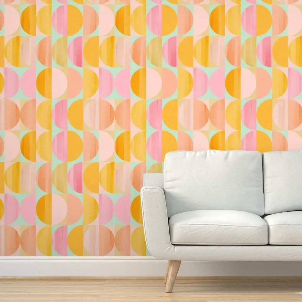 Mid Mod Abstract Geometric Moon And Sun Peel and Stick Wallpaper - Orange product