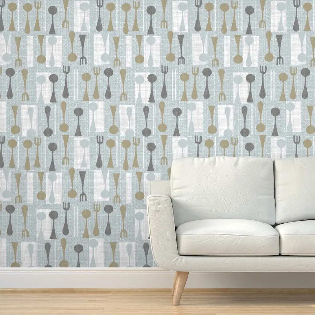 Mid Mod Cutlery and Napkins Peel and Stick Wallpaper - Light Grey product