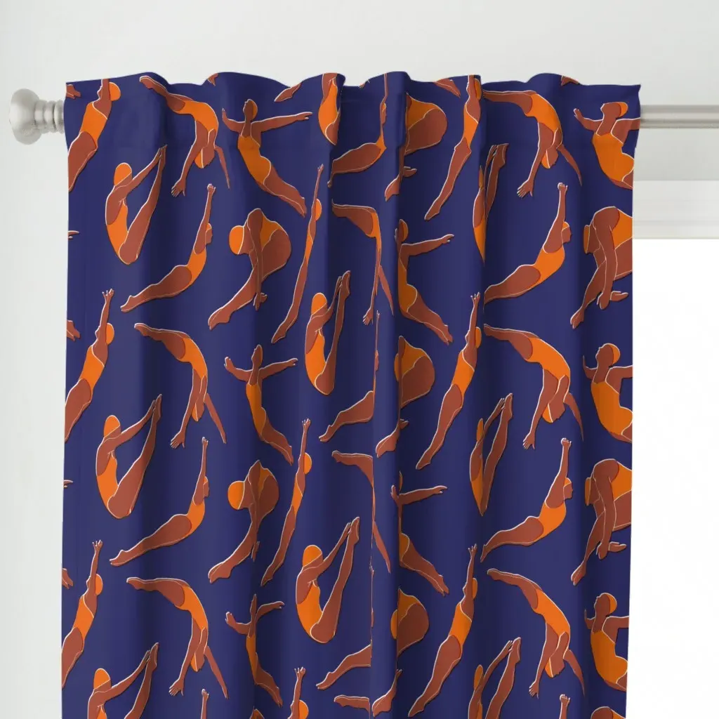 Mid Mod Divers Large Curtain Panel - Orange alternate view