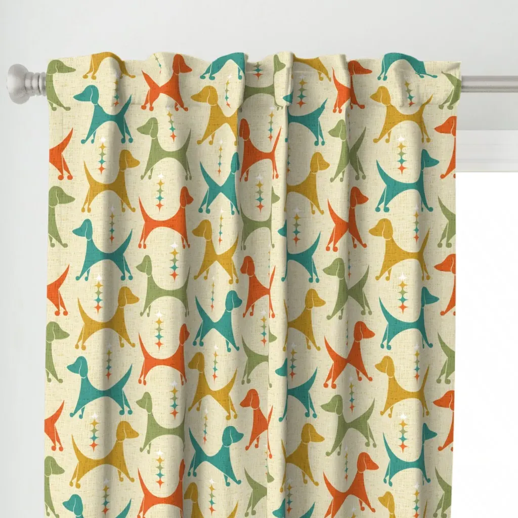 Mid Mod Dogs Curtain Panel - Orange alternate view